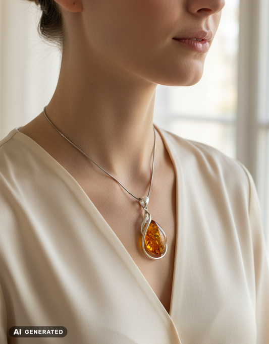 Luxus Echtschmuck: Großer, strahlender Bernstein-Anhänger