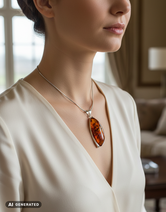 Designer-Unikat aus echtem 925 Sterling Silber und  Naturbernstein