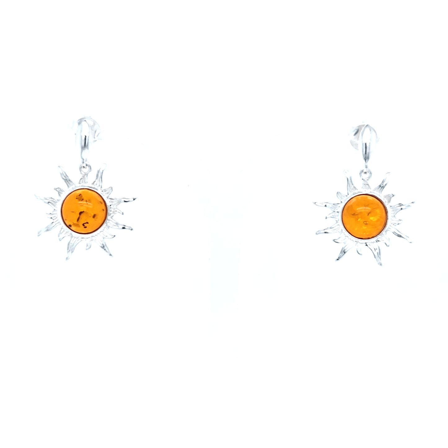 Radiant sun earrings made of genuine silver with the finest Baltic amber