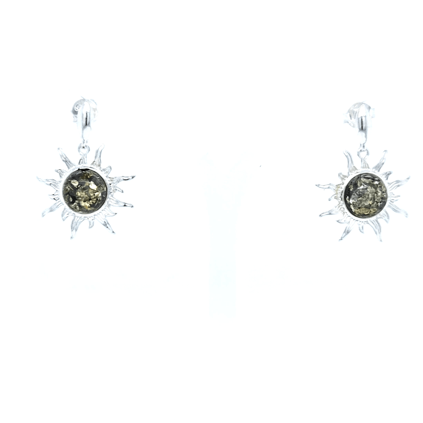 Radiant sun earrings made of genuine silver with the finest Baltic amber