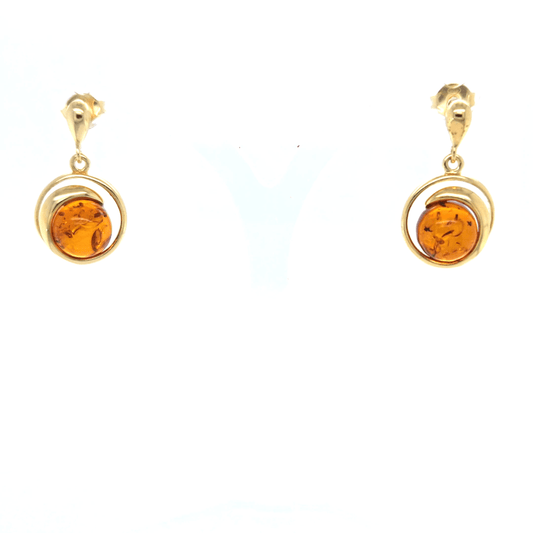 Vergoldete Ohrringe mit Bernstein stilvoll rund
