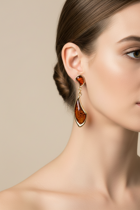 Amber Earrings 925 Gold-Plated Silver for Women