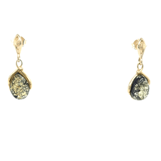 Schicke Hänge-Ohrstecker Grün – 925 Silber 24 Karat Gold-Optik