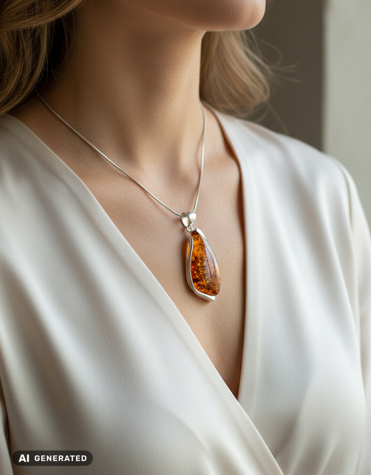 Designer-Unikat aus echtem 925 Sterling Silber und edlem Naturbernstein
