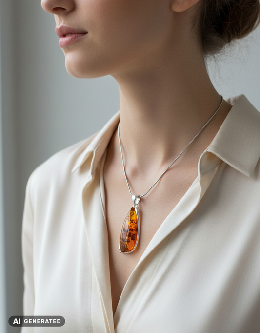 Designer-Unikat aus echtem 925 Sterling Silber und edlem Naturbernstein