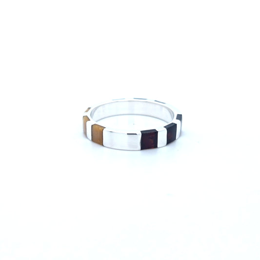 Schmaler Partnerring mit baltischem Bernstein aus 925 Silber
