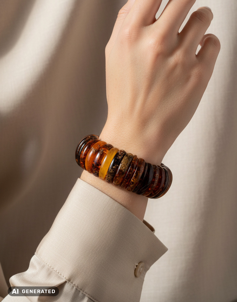 Eleganter Statement Armreif mit echtem Bernstein