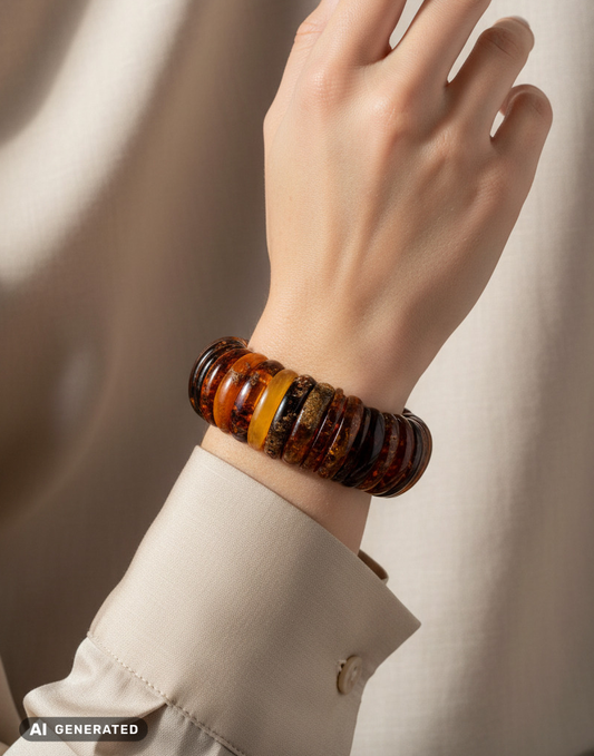 Eleganter Statement Armreif mit echtem Bernstein