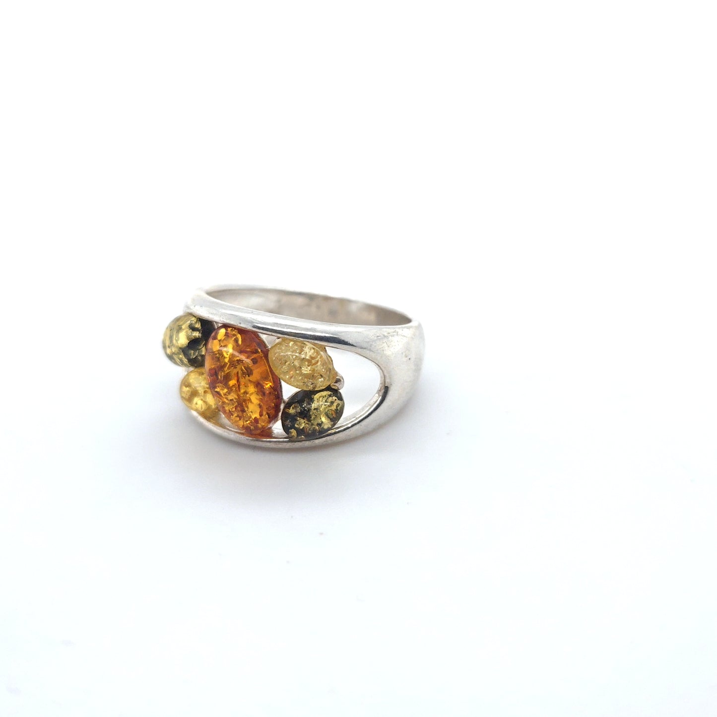 Modern ring with genuine amber