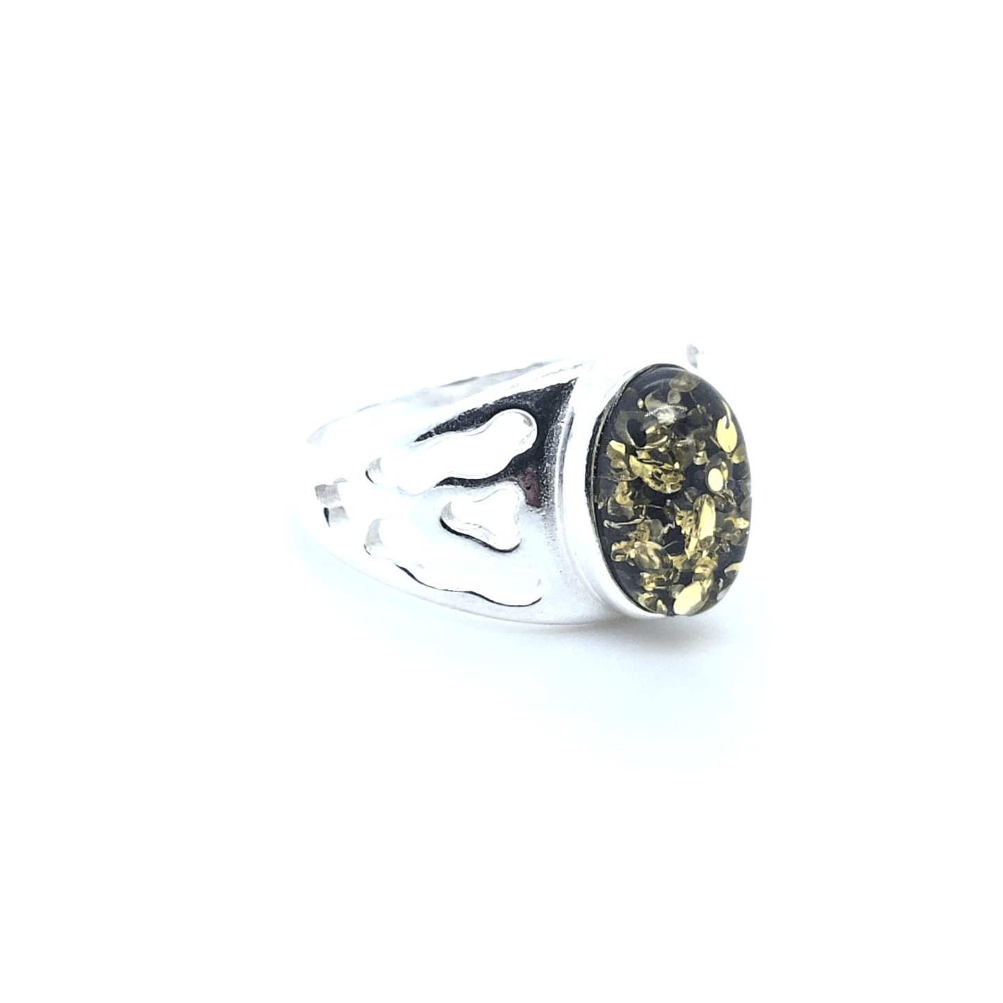 Groene barnsteen ring ovaal gezet