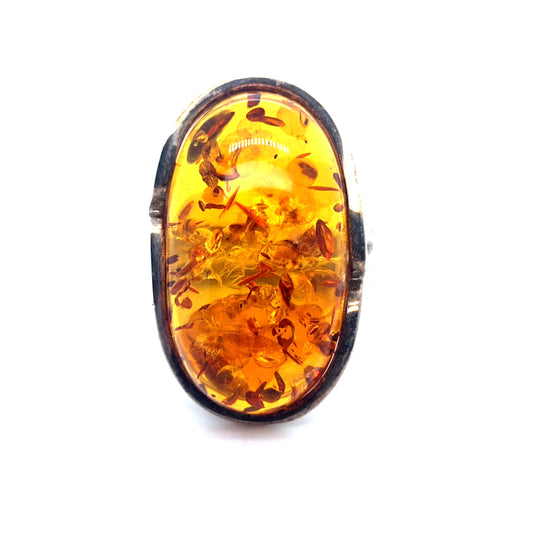 Unikat Ring mit großem Bernstein Vintage