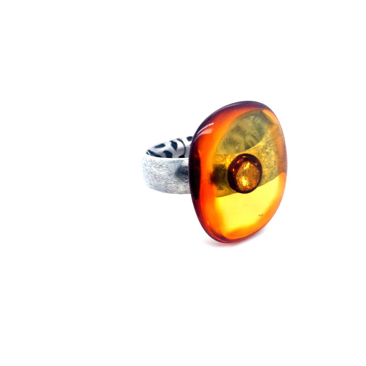 Handgefertigter Unikat Ring 925 Silber Bernstein