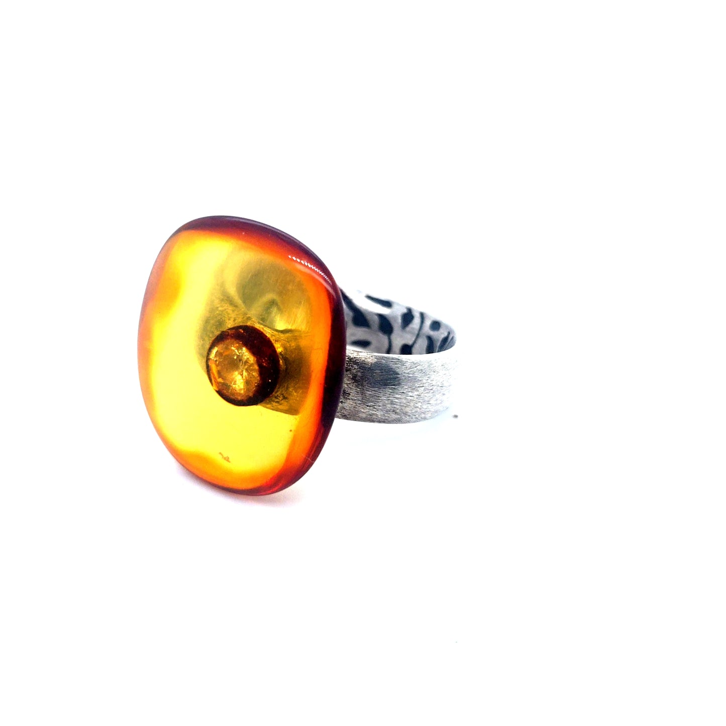 Handgemaakte unieke ring 925 zilver barnsteen