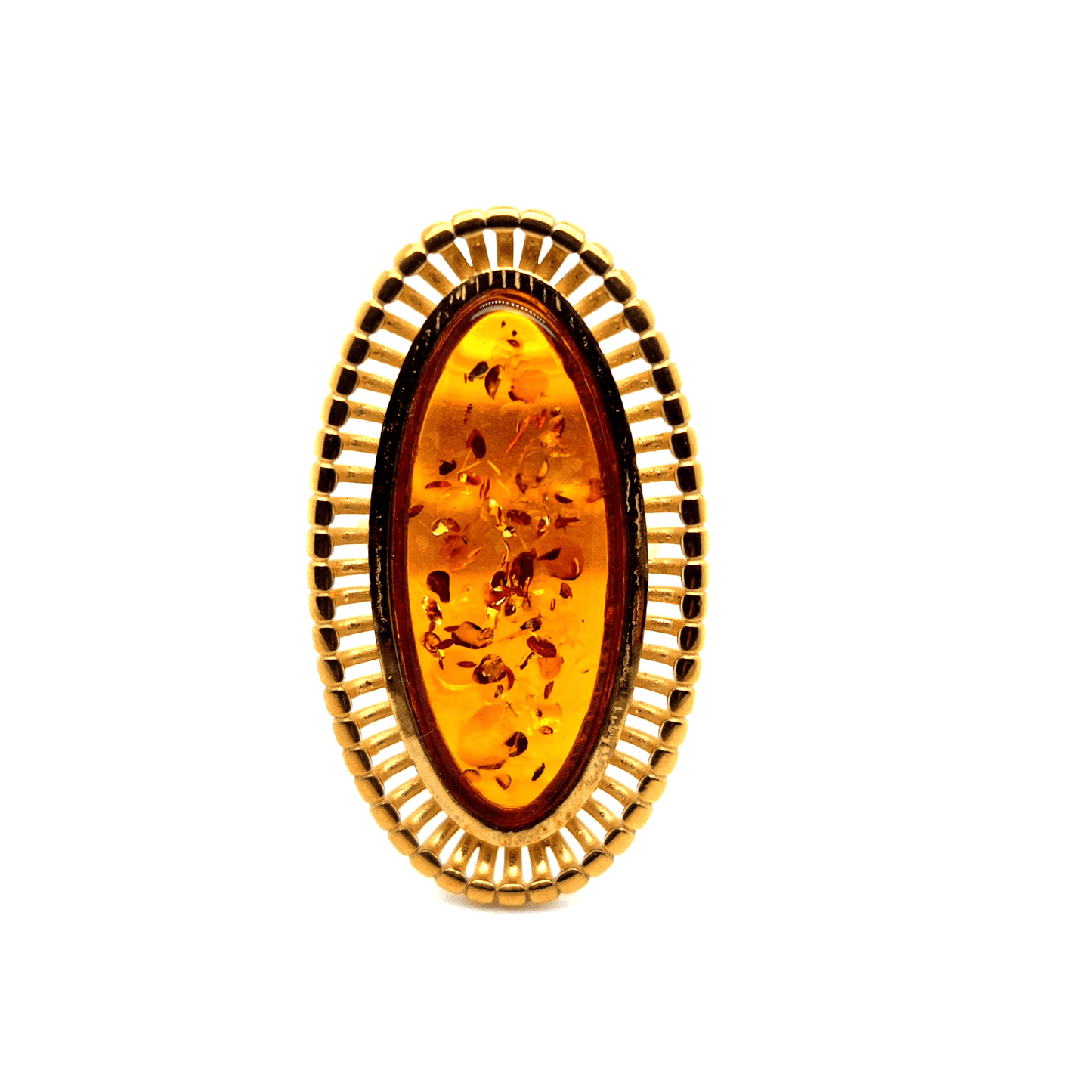 Vintage damesring met barnsteen 24K verguld