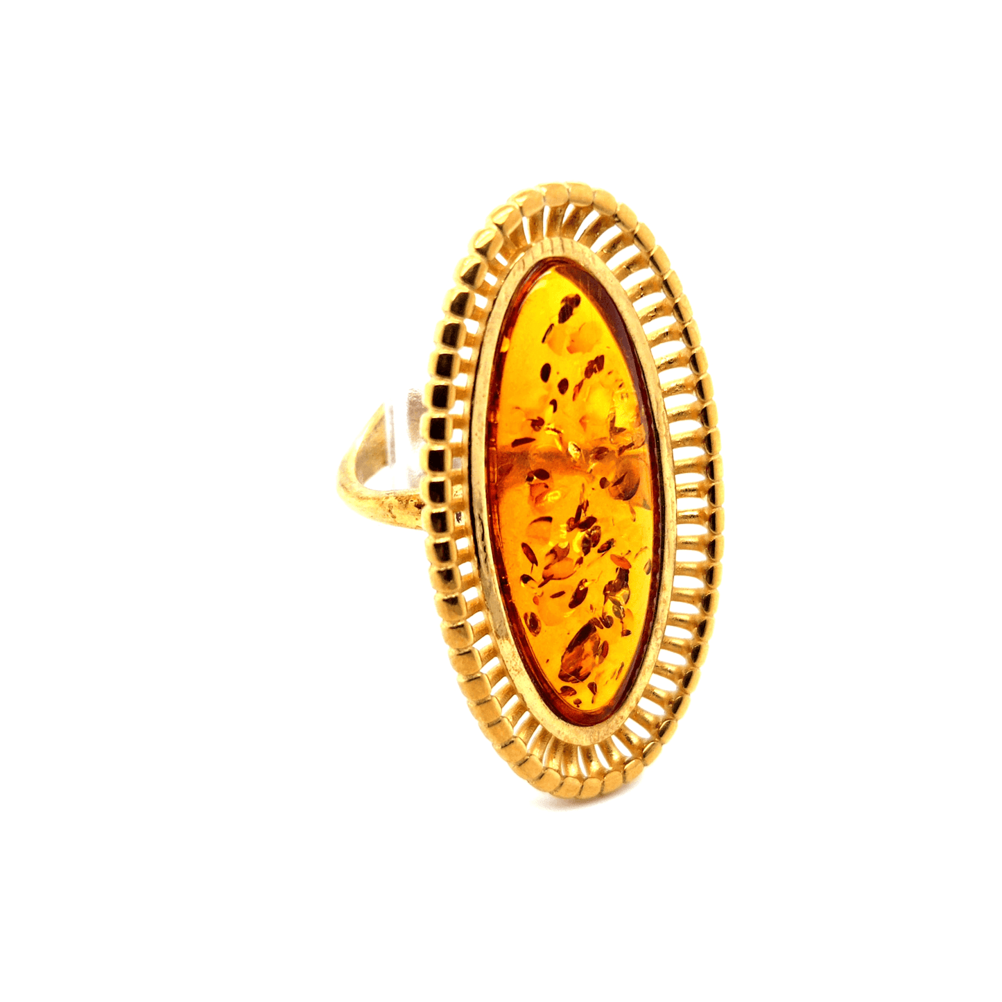 Vintage damesring met barnsteen 24K verguld