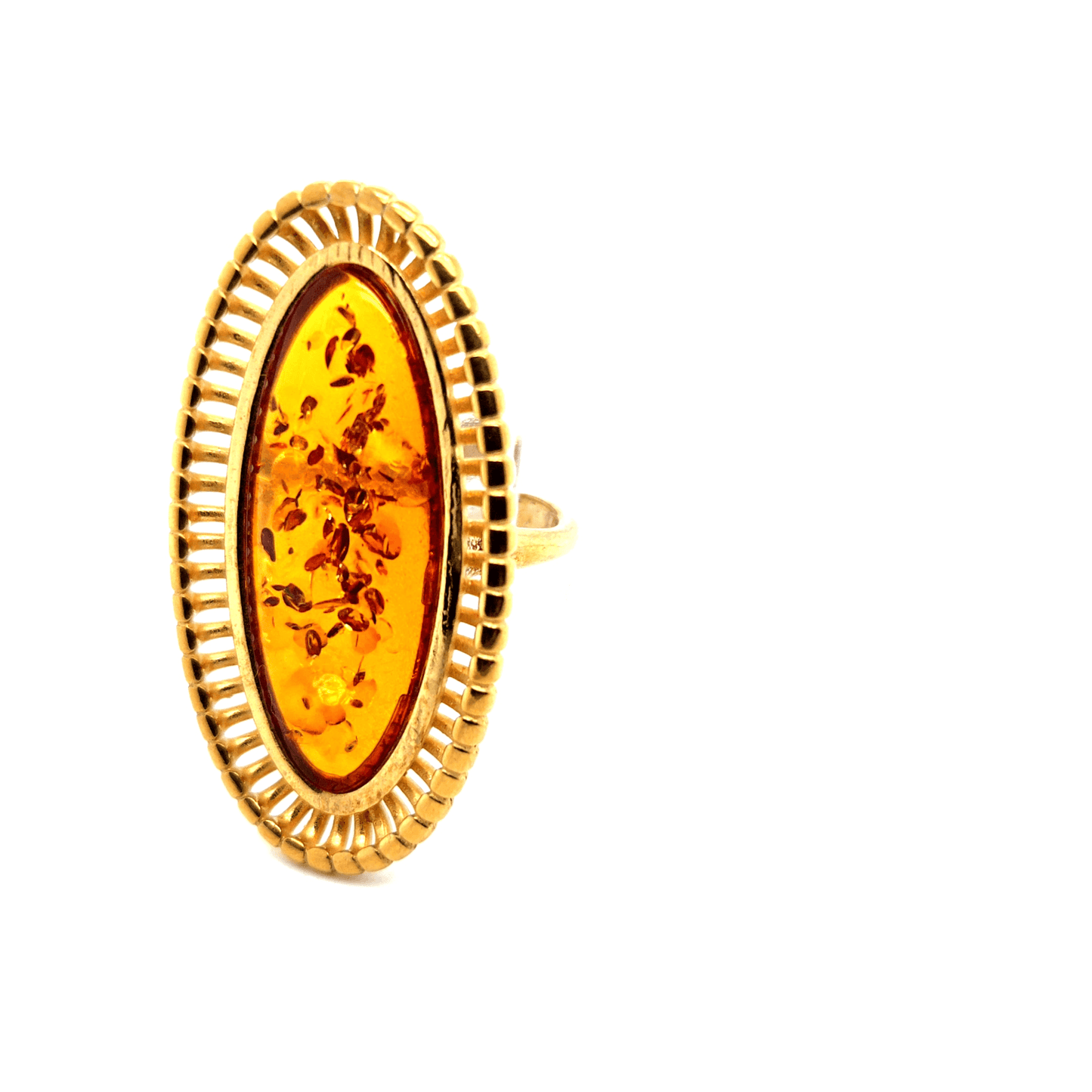 Vintage damesring met barnsteen 24K verguld