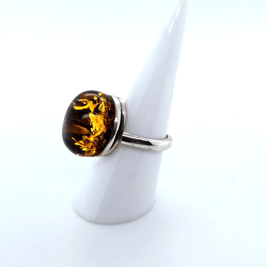 Moderner Bernstein Ring Silber elegant