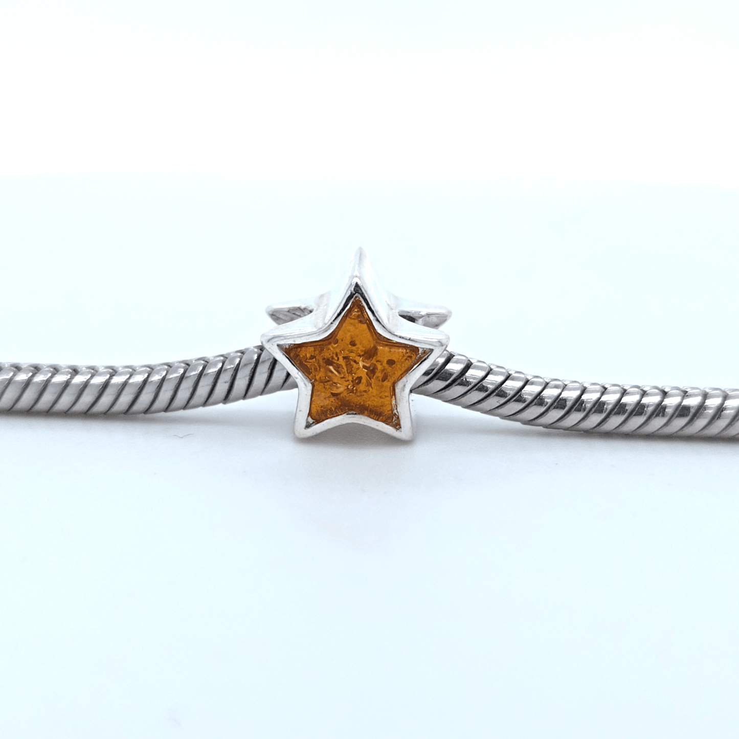 Star Charm Amber 925 Silver double-sided