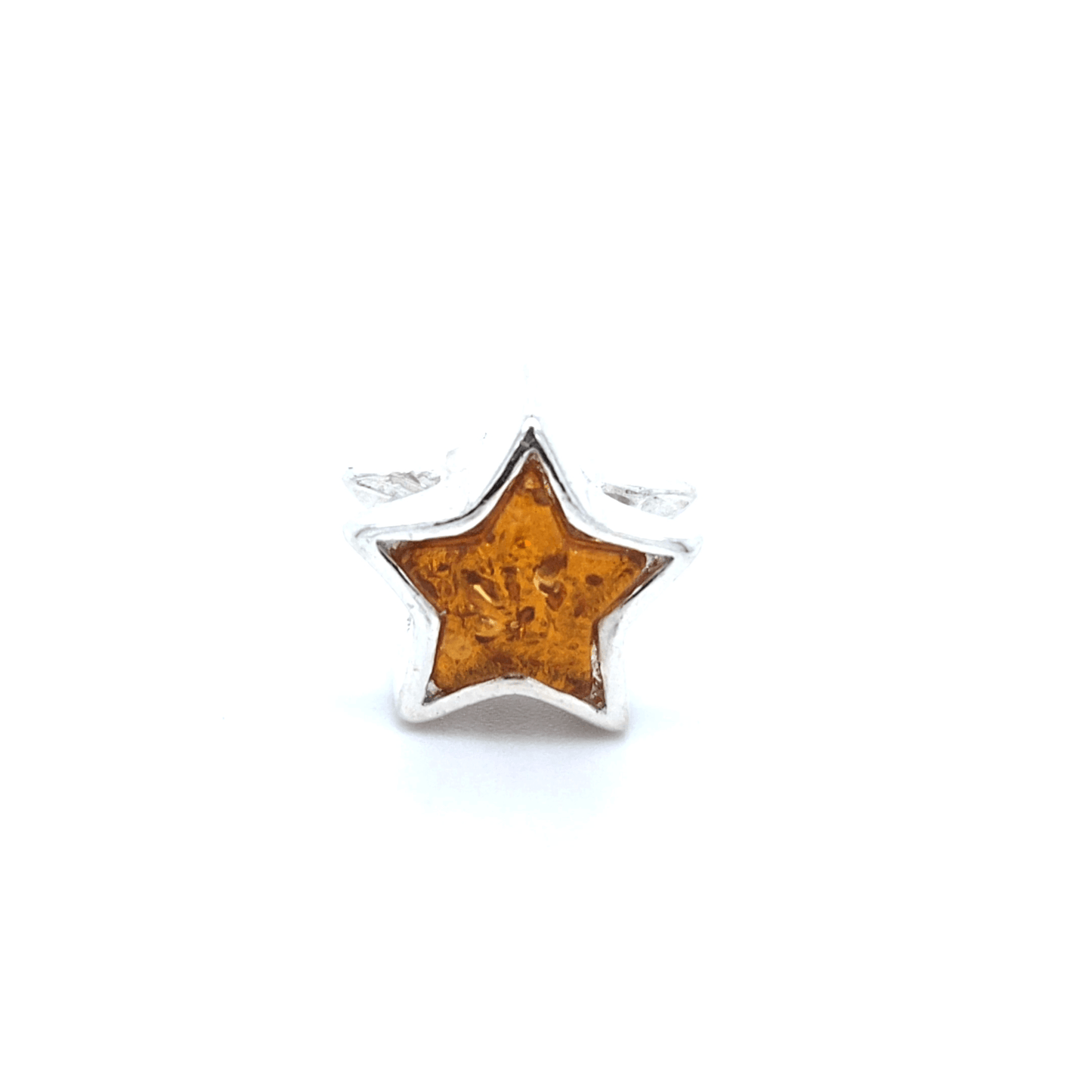 Star Charm Amber 925 Silver double-sided
