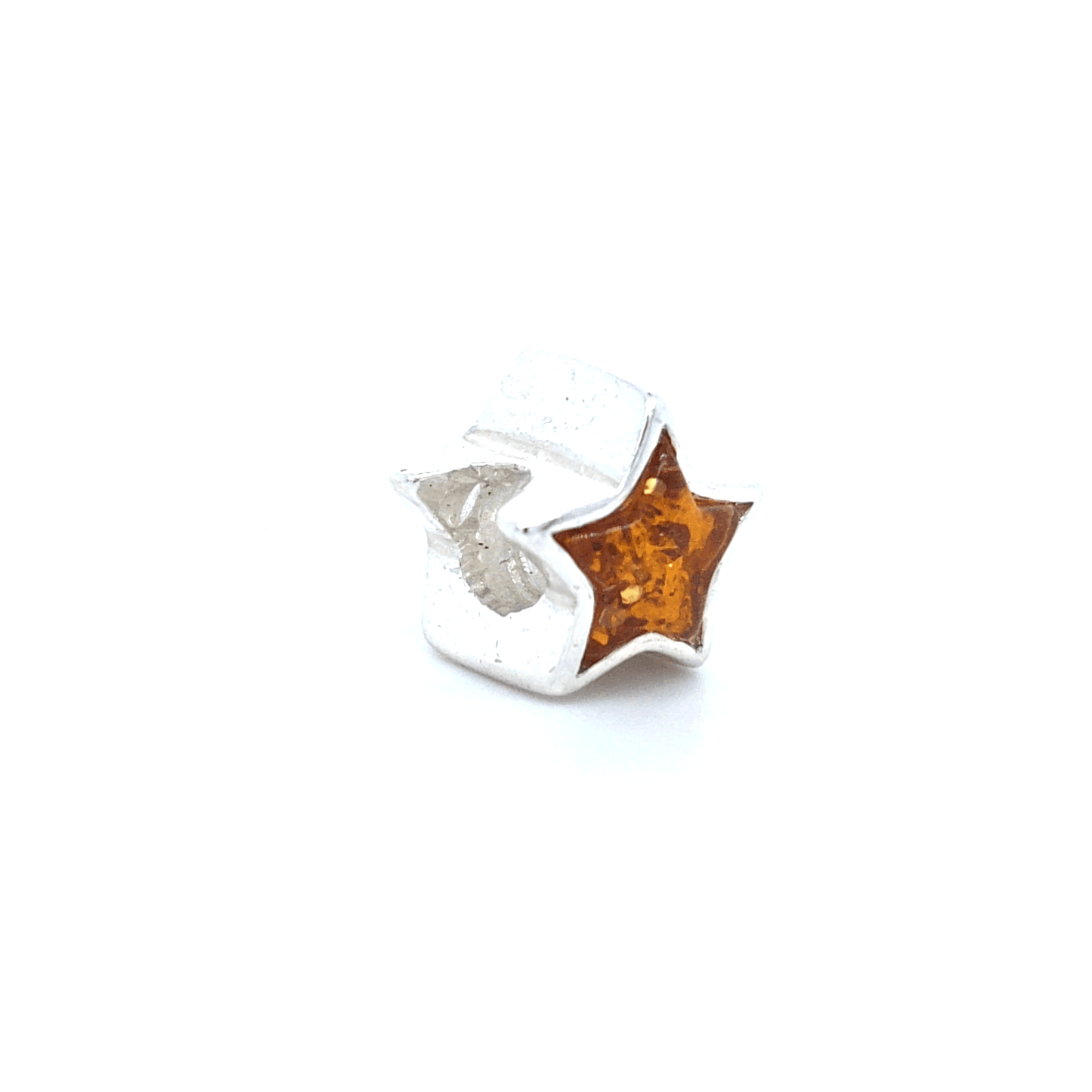 Star Charm Amber 925 Silver double-sided