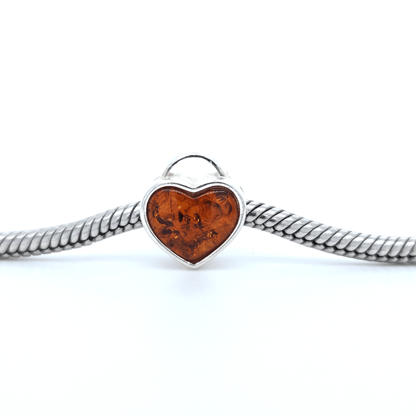 Bedel hart zilver met echt barnsteen