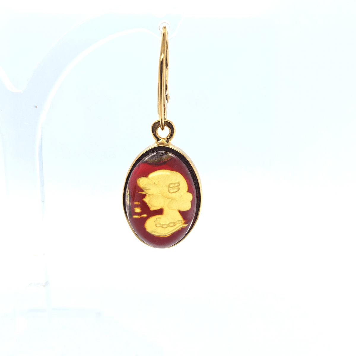 Vintage Ohrringe mit Frauen-Silhouette – Bernstein in 24 Karat vergoldetem Silber