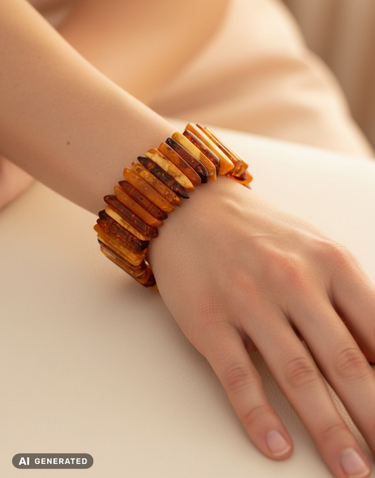 Handgefertigtes Bernstein Armband auf elastischen Bändern