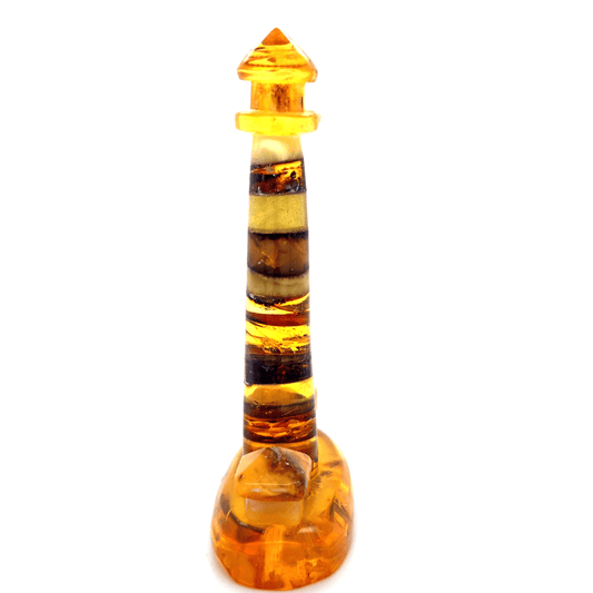 Leuchtturm Figur aus echtem Bernstein maritim