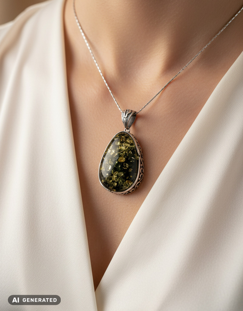 Pendentif en ambre unique – monture noble en argent 925