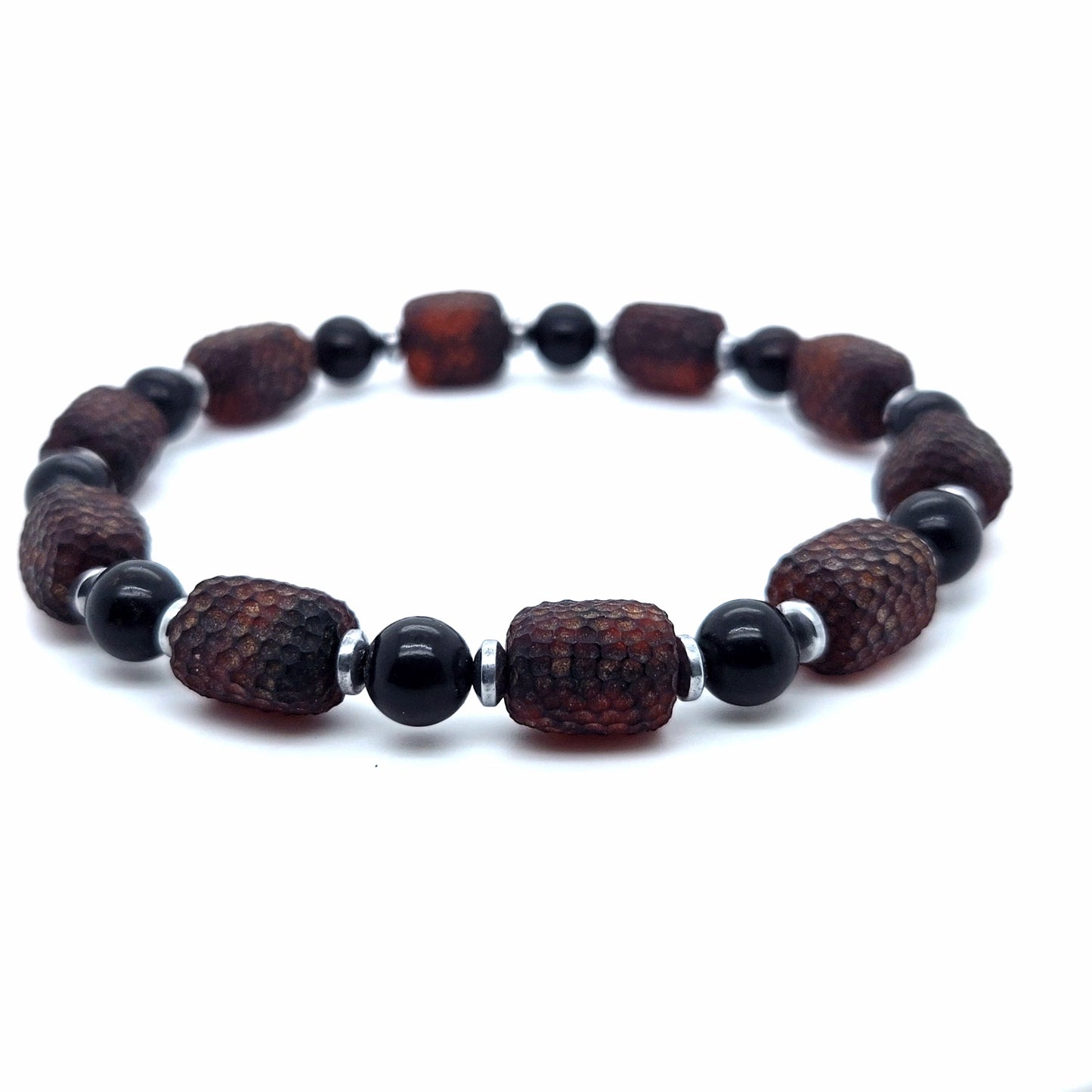 Moderne kralenarmband van natuurlijke barnsteen en 925 sterling zilver