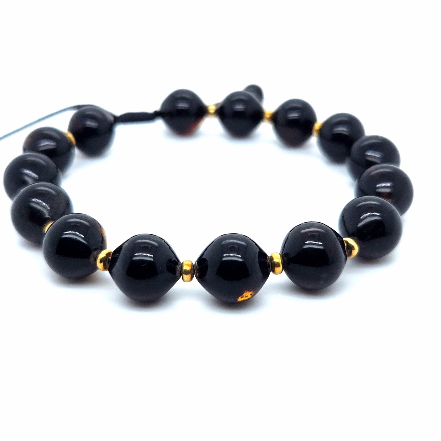 Unisex Barnsteen Armband – Zwarte Baltische Barnsteen & Goud