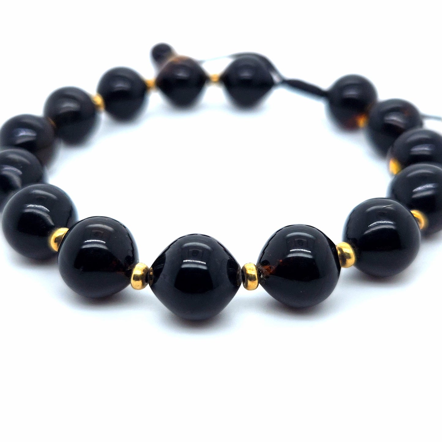 Unisex Barnsteen Armband – Zwarte Baltische Barnsteen & Goud