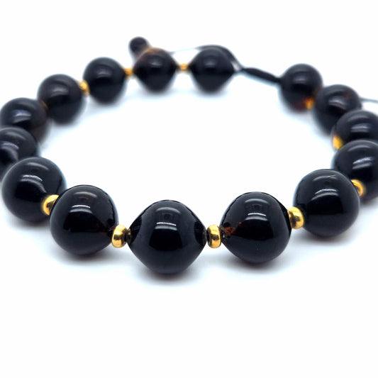 Unisex Bernstein-Armband – Schwarzer baltischer Bernstein & Gold