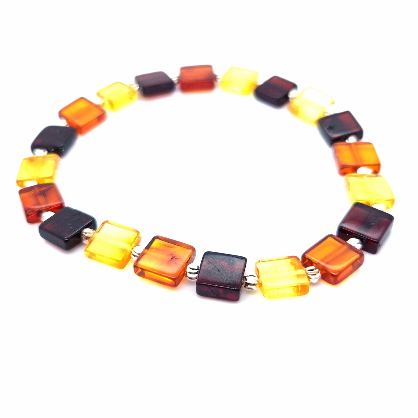 Buntes Bernstein-Armband mit quadratischen Elementen