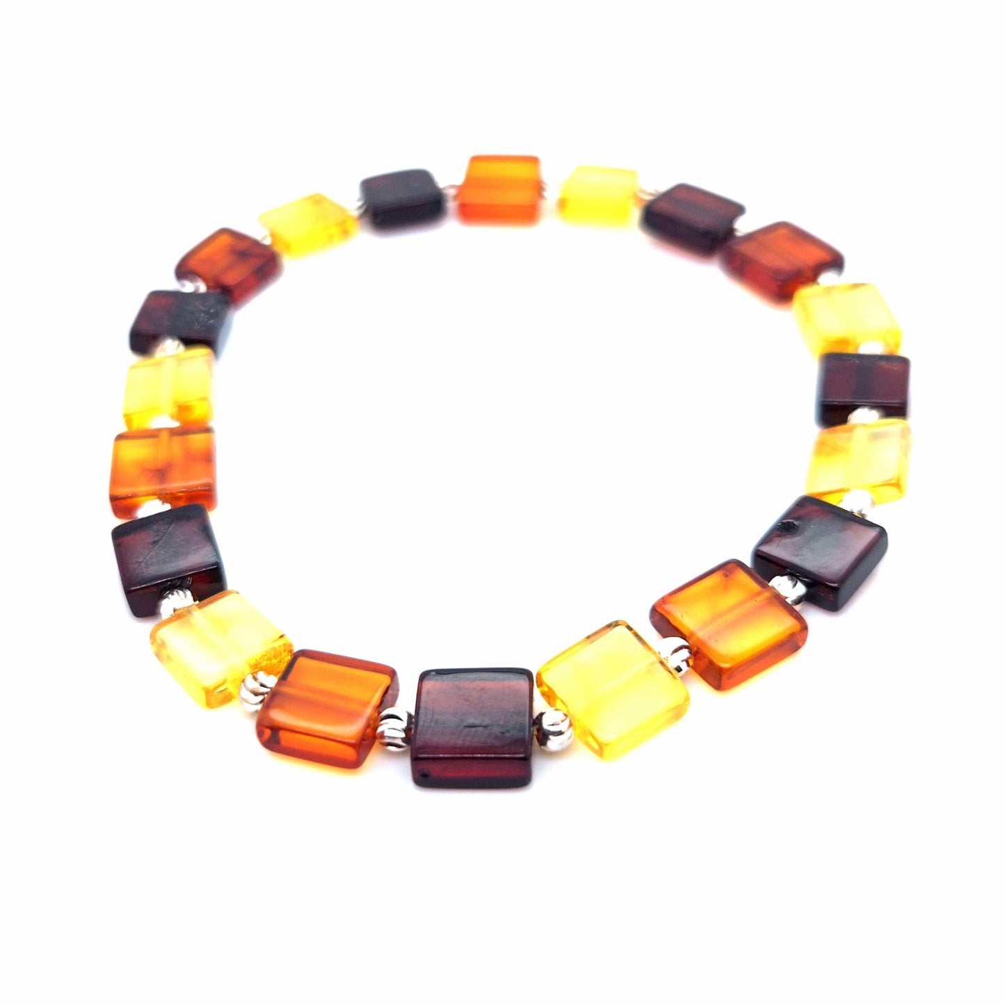 Buntes Bernstein-Armband mit quadratischen Elementen