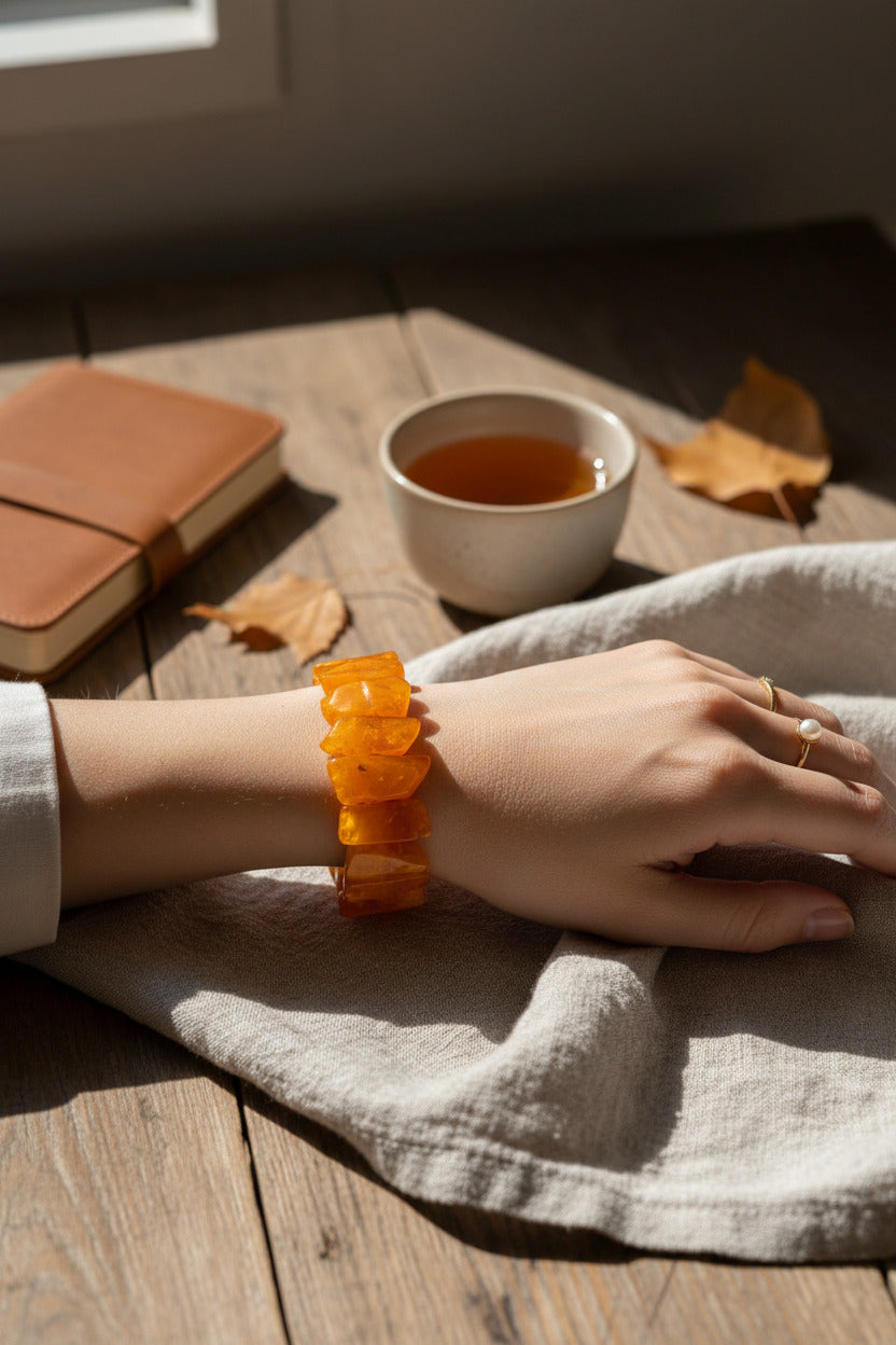 Kunstvoller Bernsteinschmuck Armband flexibel tragbar