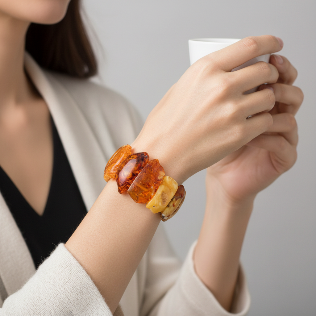 Kunstvoller Bernsteinschmuck Armband flexibel tragbar
