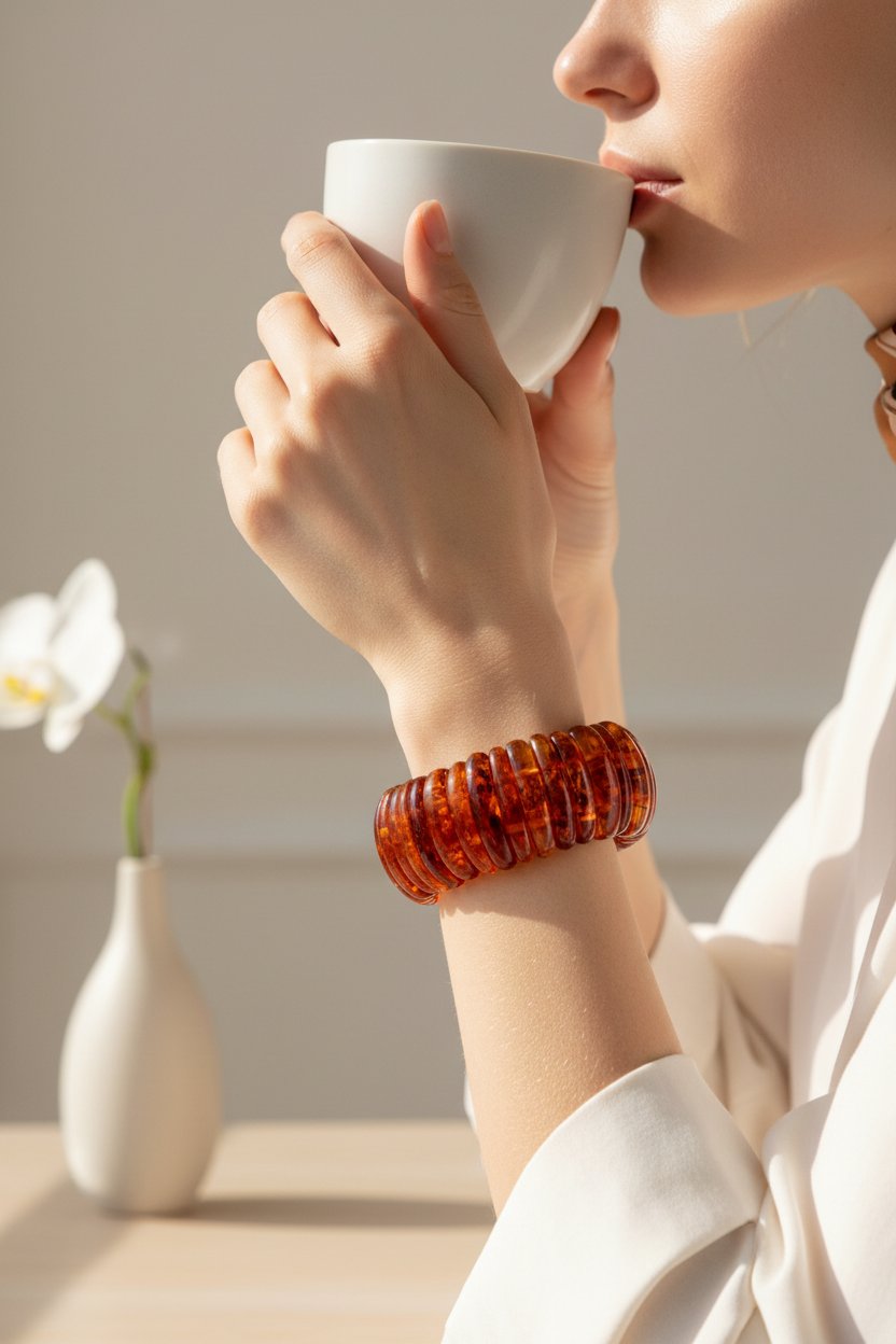 Sonnenband: Flexibles Armband aus echtem baltischen Bernstein