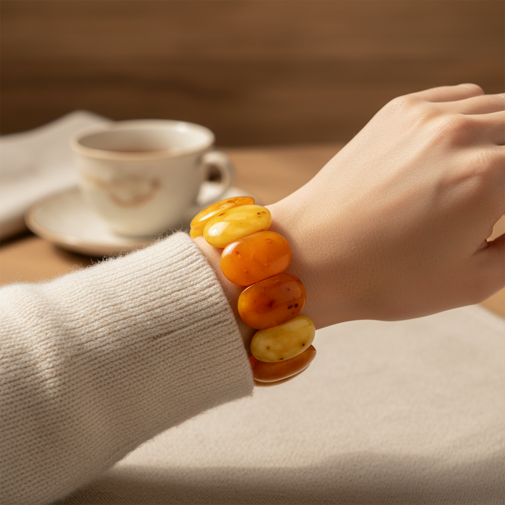 Echtes Ostsee-Amber Armband Flexibel auf Doppel-Gummizug für Handumfang 16-19 cm