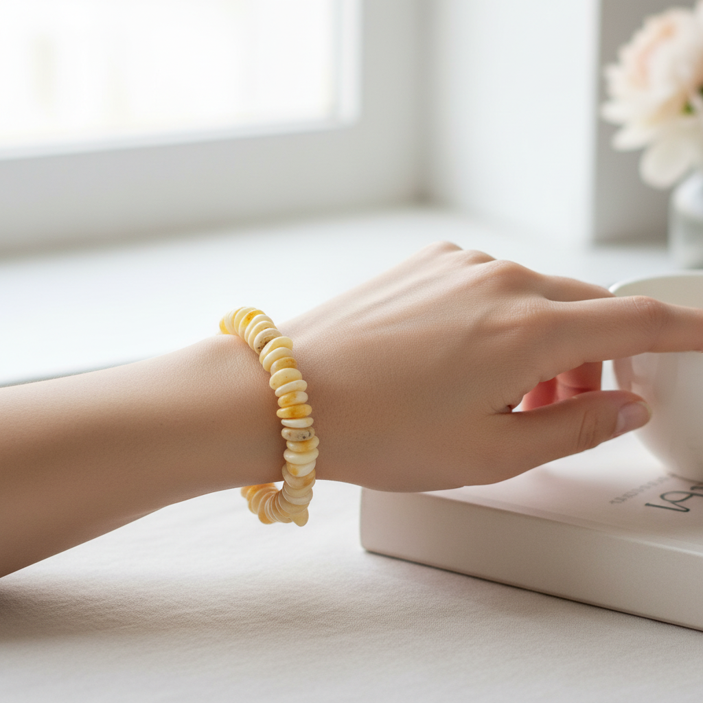 Heller Butterscotch Bernstein Armband: Elastisches Unikat in Butterscotch-Optik
