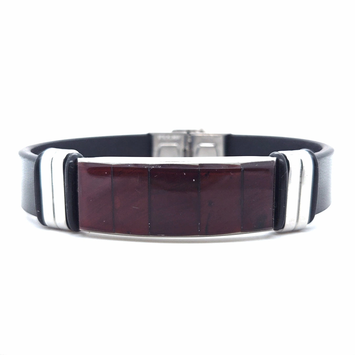 Designer-Armband – Breiter Lederschmuck mit markanten Natur-Bernsteinen