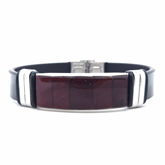 Designer-Armband – Breiter Lederschmuck mit markanten Natur-Bernsteinen