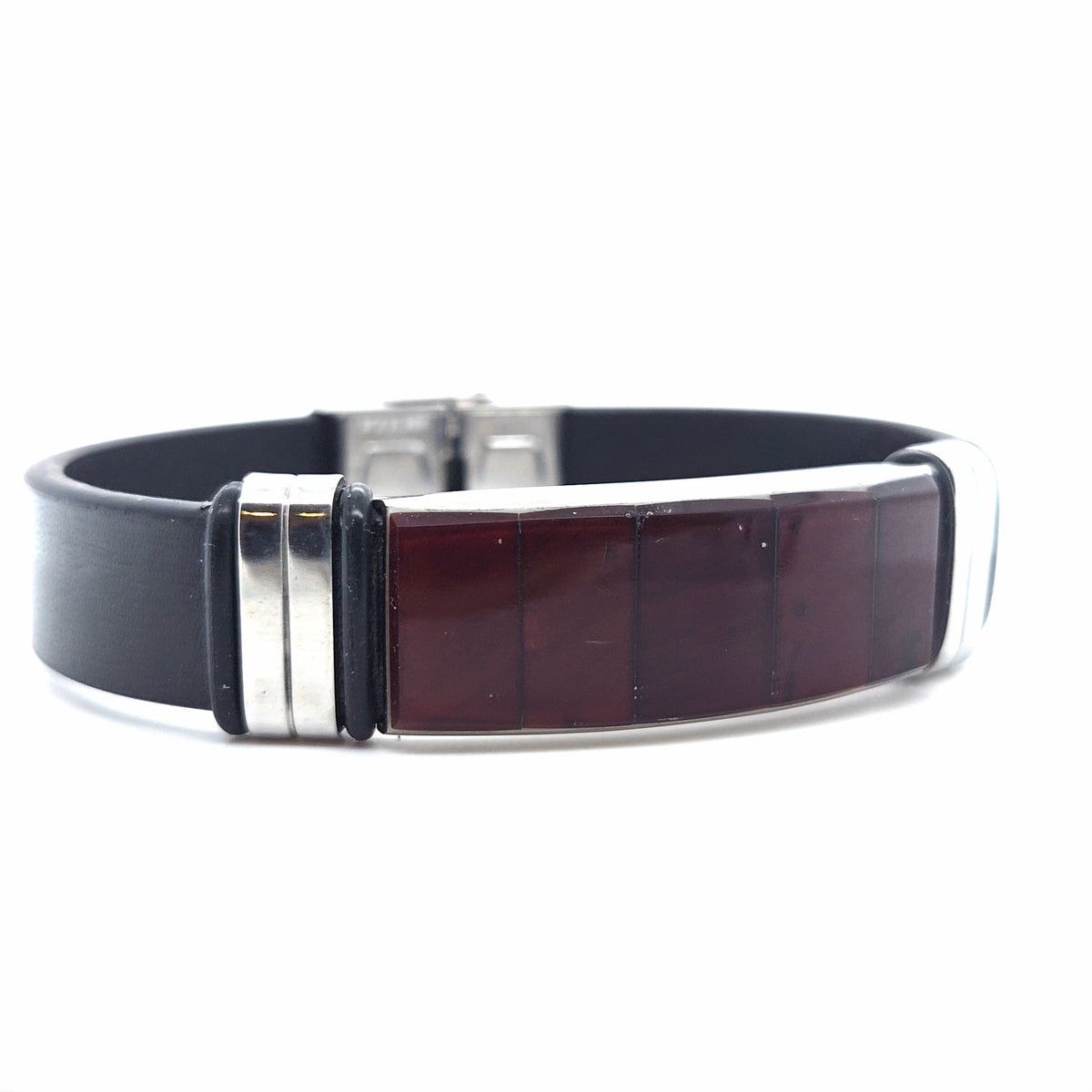 Designer-Armband – Breiter Lederschmuck mit markanten Natur-Bernsteinen