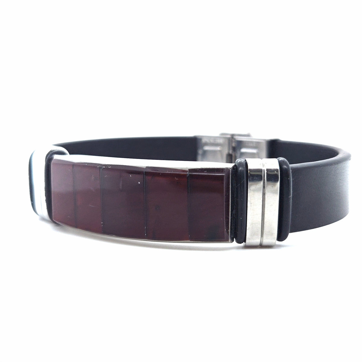 Designer-Armband – Breiter Lederschmuck mit markanten Natur-Bernsteinen