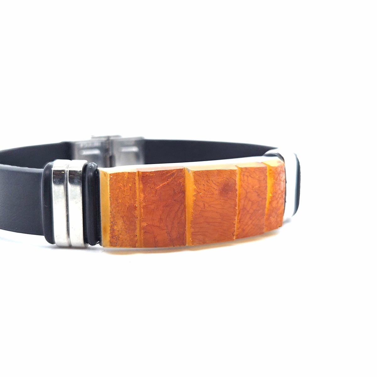 Designer-Armband für Sie und Ihn – Moderner Materialmix aus orangefarbenem Naturstein