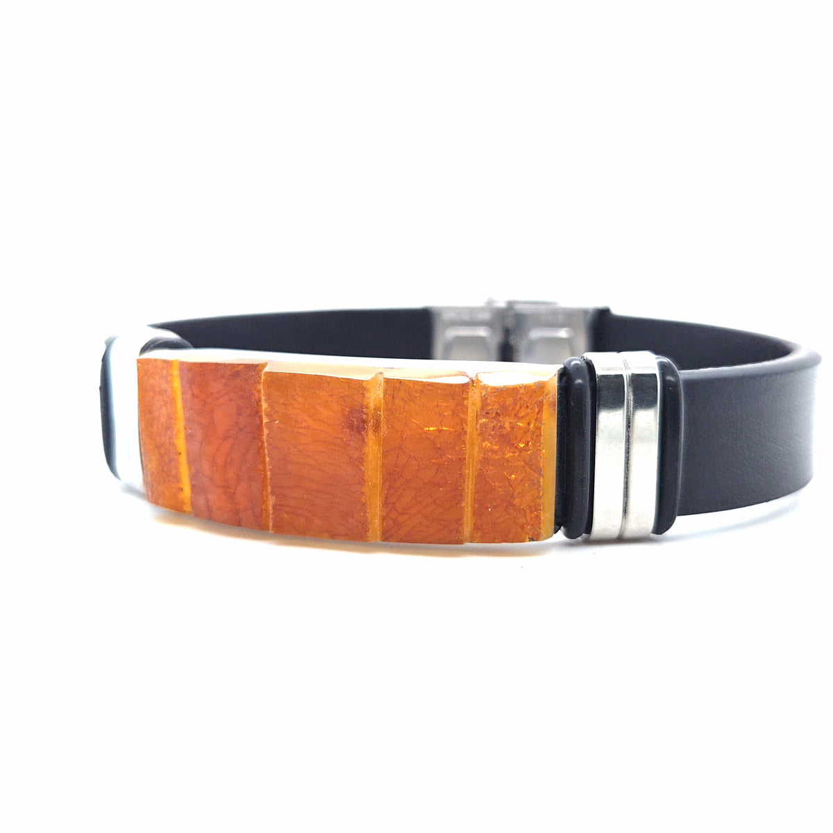 Designer-Armband für Sie und Ihn – Moderner Materialmix aus orangefarbenem Naturstein