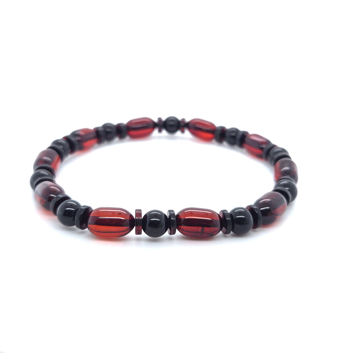 Handgearbeitetes Elastik-Armband für Sie und Ihn – Zartes Design aus echtem Ostsee-Bernstein in tiefem Rot