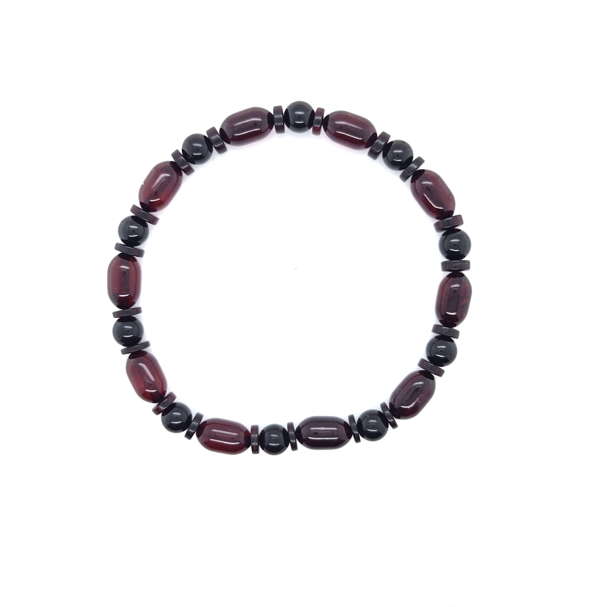 Handgearbeitetes Elastik-Armband für Sie und Ihn – Zartes Design aus echtem Ostsee-Bernstein in tiefem Rot