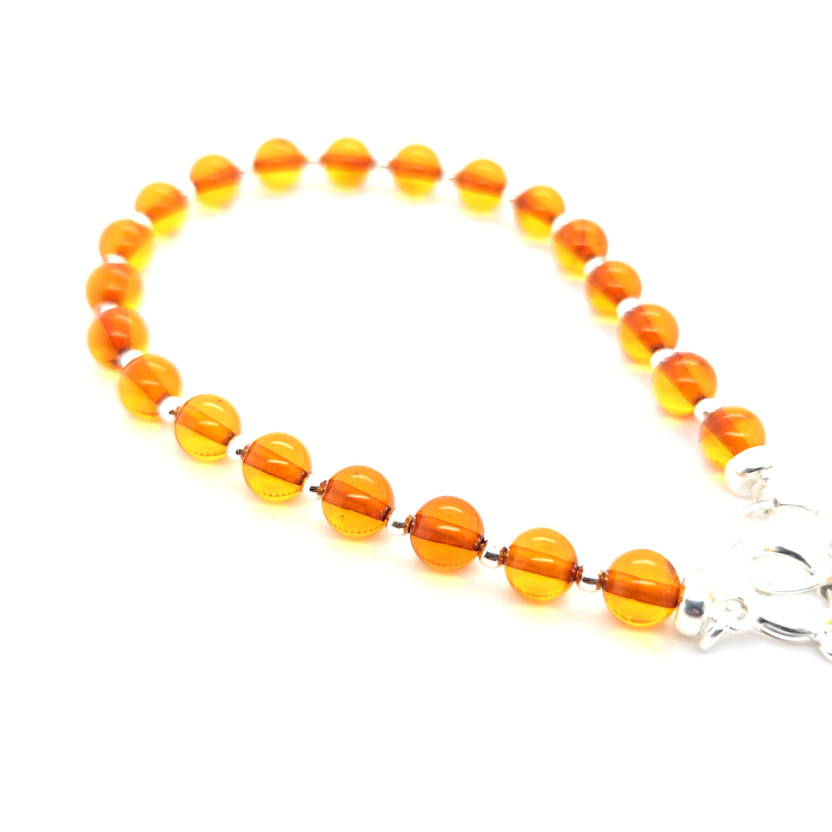 Silbernes Perlenarmband Unikat – Eleganter Armschmuck mit echtem Ostsee-Bernstein und Karabinverschluss