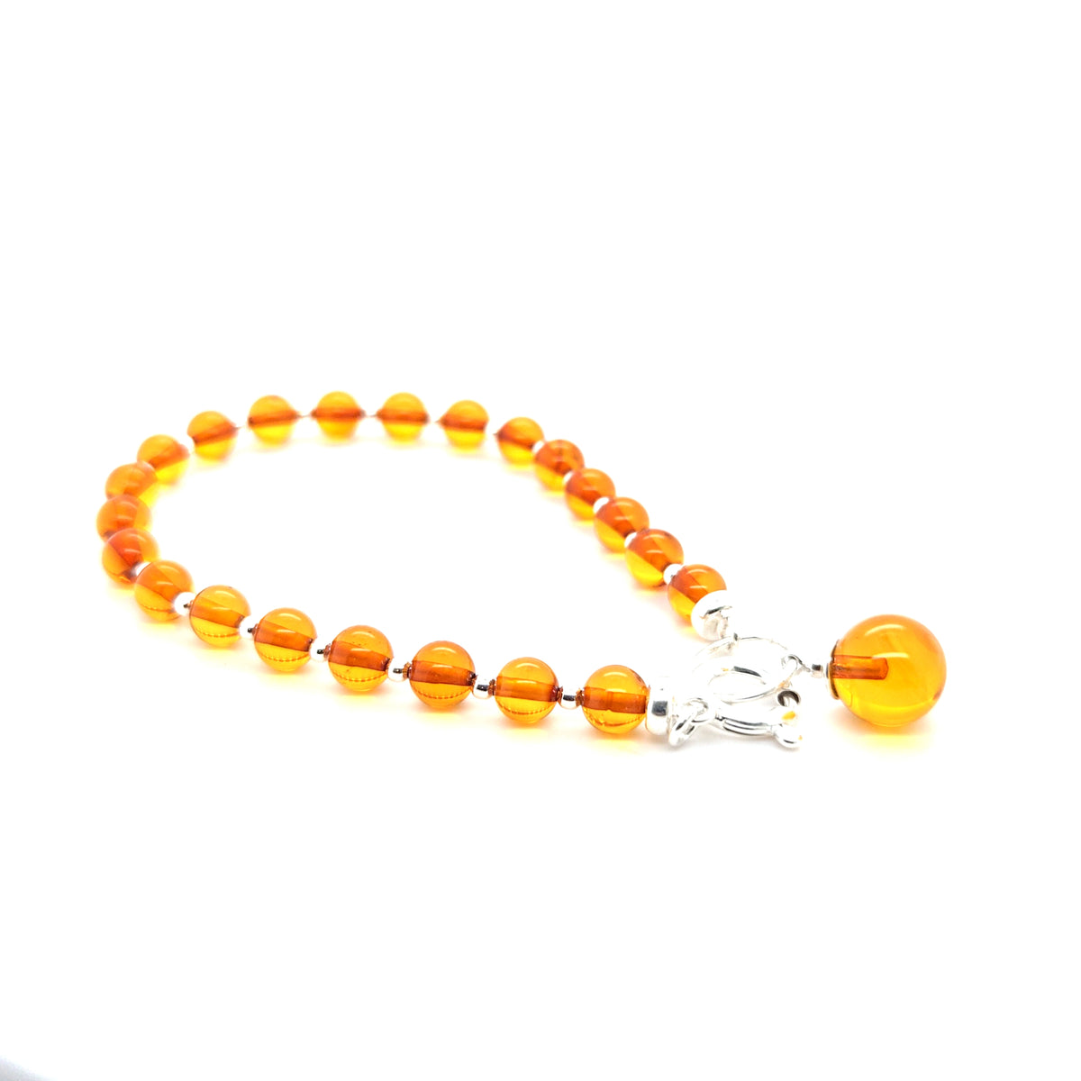 Silbernes Perlenarmband Unikat – Eleganter Armschmuck mit echtem Ostsee-Bernstein und Karabinverschluss